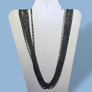 Gunmetal Multi Chain Statement Necklace Long Layered 34 Inch Adjustable‎
